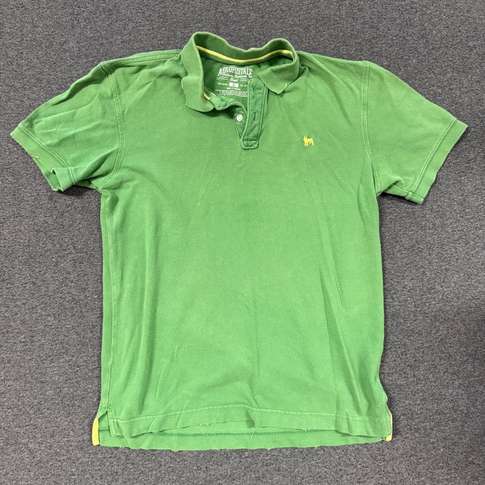 Aeropostale Polo Shirt Mens Medium Green Good Short Sleeve Pique Cotton